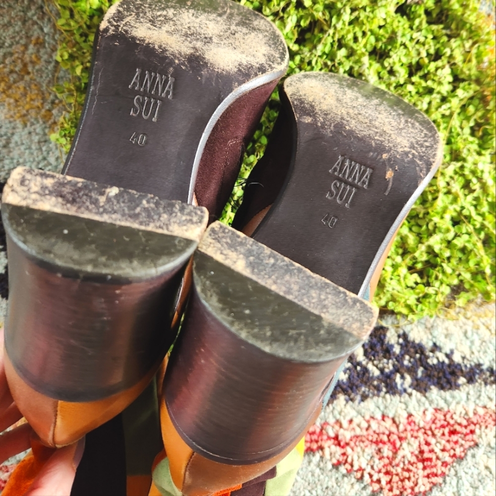 Anna Sui Rare Patchwork Leather Olive Brown Rust … - image 8